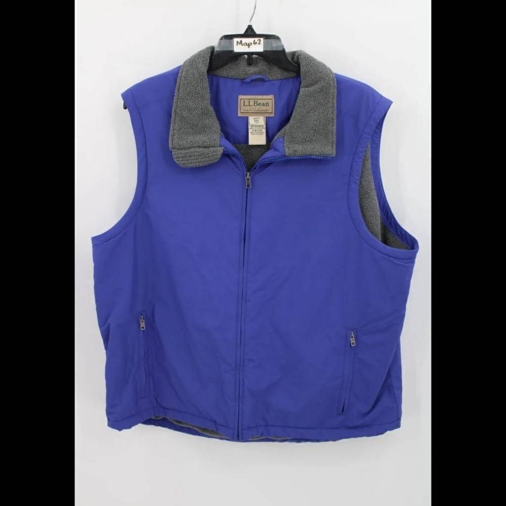 L.L. Bean Men's XXL Blue Wind Rain Hiking Full Zip Thick Fleece Lined Vest VTG
